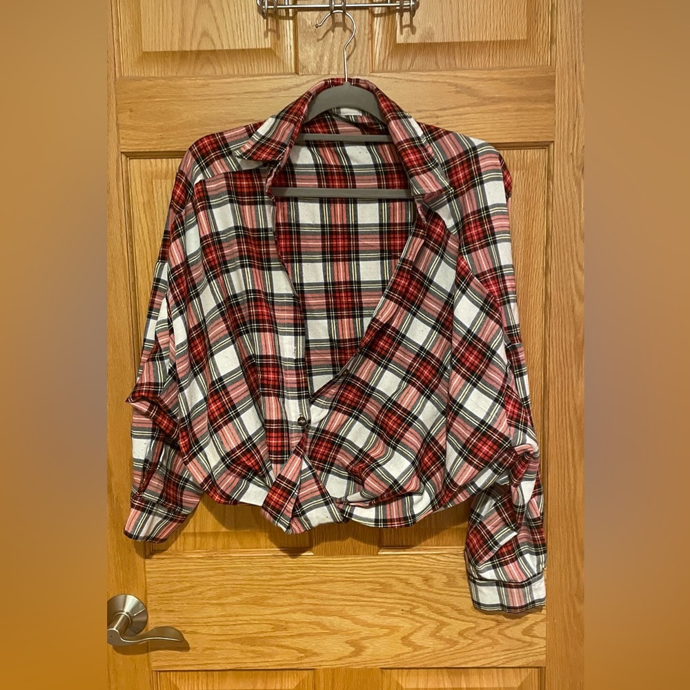 Cropped red flannel top